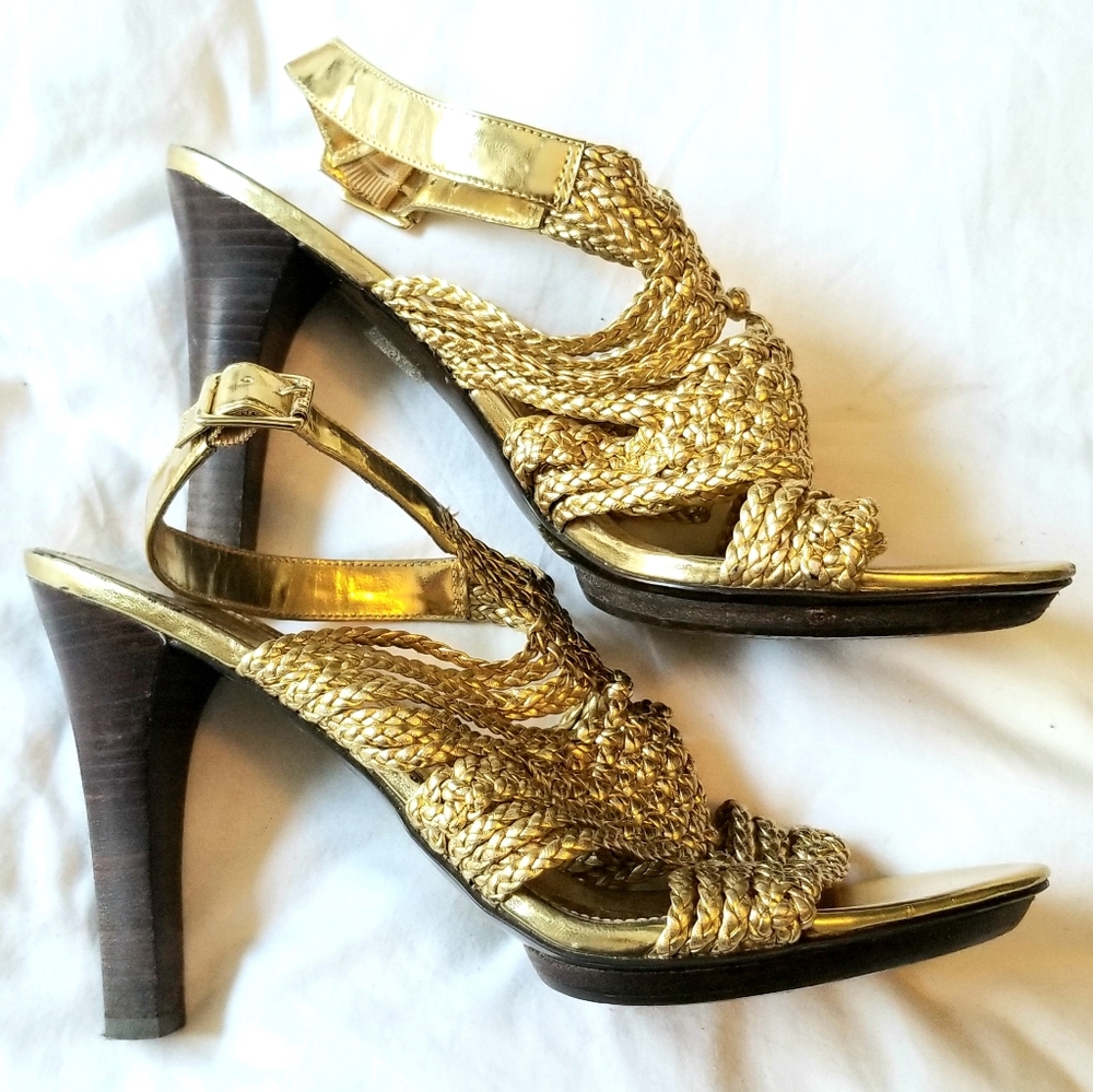 Ralph Lauren gold platform heels